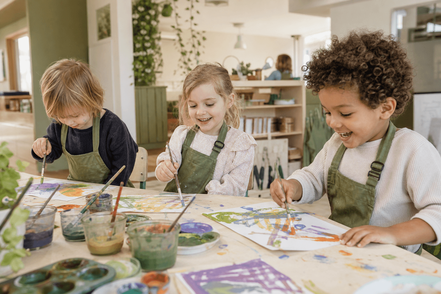 Children painting and exploring colours at nursery — creative play for early years